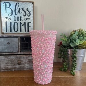 New Beautiful 22oz Iridescent Pink Pearl Tumbler With Straw